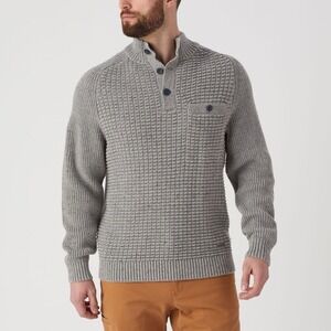 Duluth Burly Retirement Button Mock Sweater Men's XL Gray Pullover Heavy Waffle